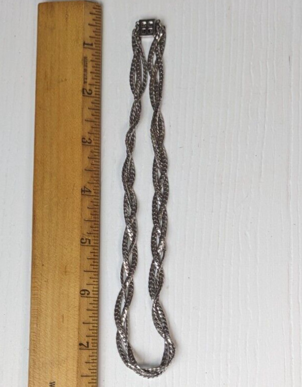 Vintage Jewelry set silvertone braided wheat chain necklace & braclet