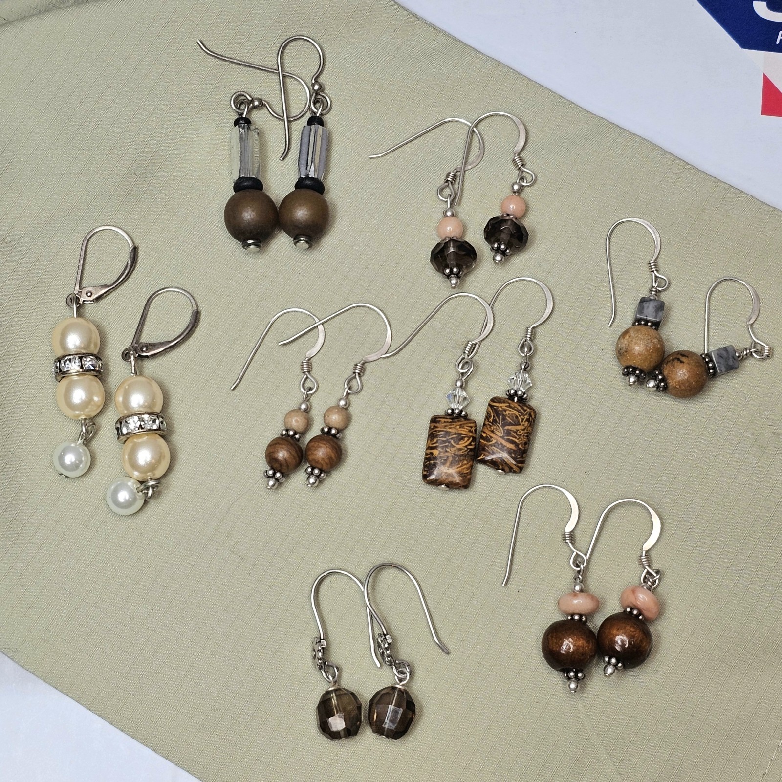 MCM 925 Sterling Silver Bead Bohemian Dangle Drop Earrings Set of 8 Pairs