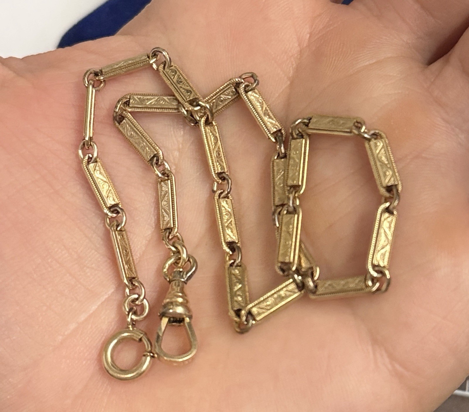 LOOK! 10.6g Filigree Gold Filled Watch Chain Detail Bar link 13” victorian 3.6mm