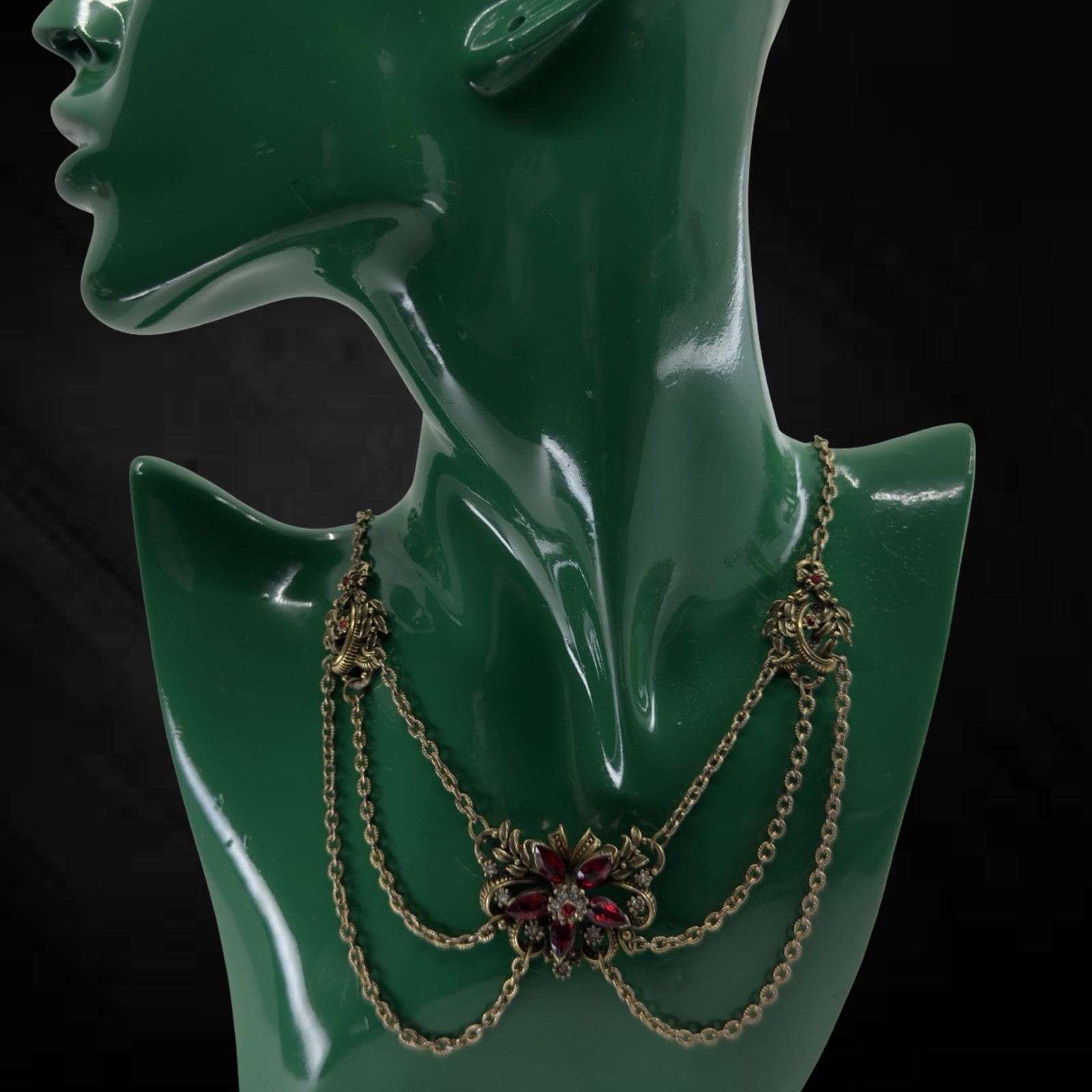 1940s Vintage SIGNED ✨ CORO ✨ Rhinestone Swag FESTOON Draped Chain Bib Necklace
