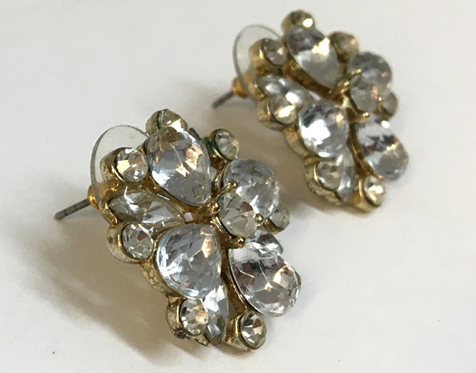 Rhinestone Cluster Earrings Gold Tone Lobe Post Vintage