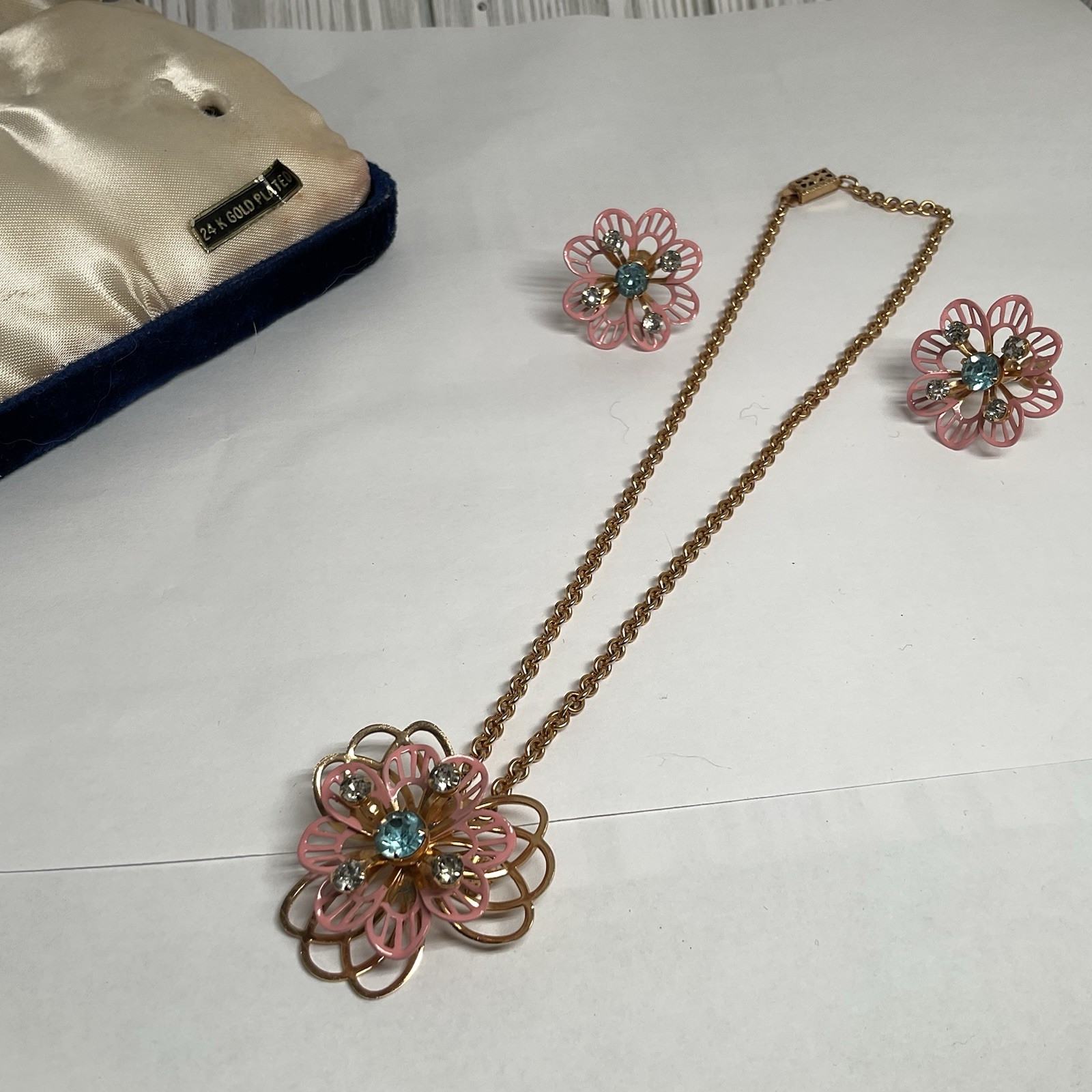 Jo Anne Jewels Elegance Original Box 24k Gold Plated Earrings Necklace PRISTINE!
