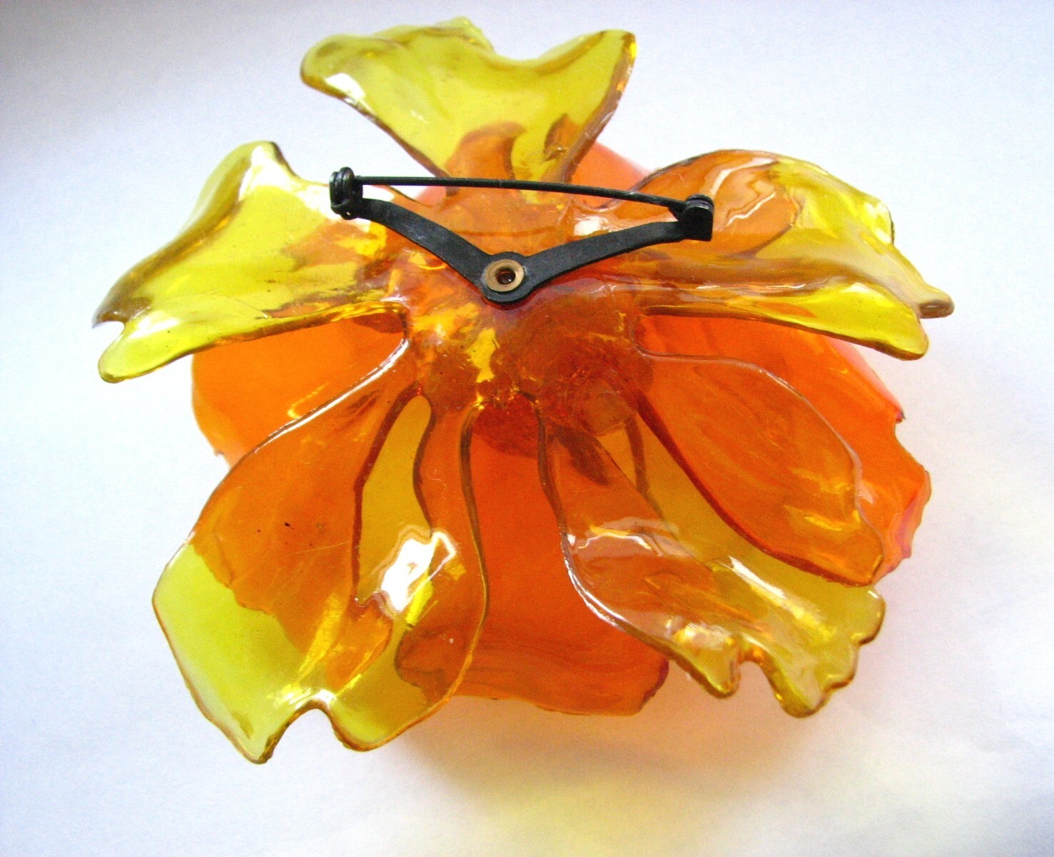 Gorgeous Vintage 1960s Massive Rhinestone Vibrant Orange Yellow Acetate Brooch