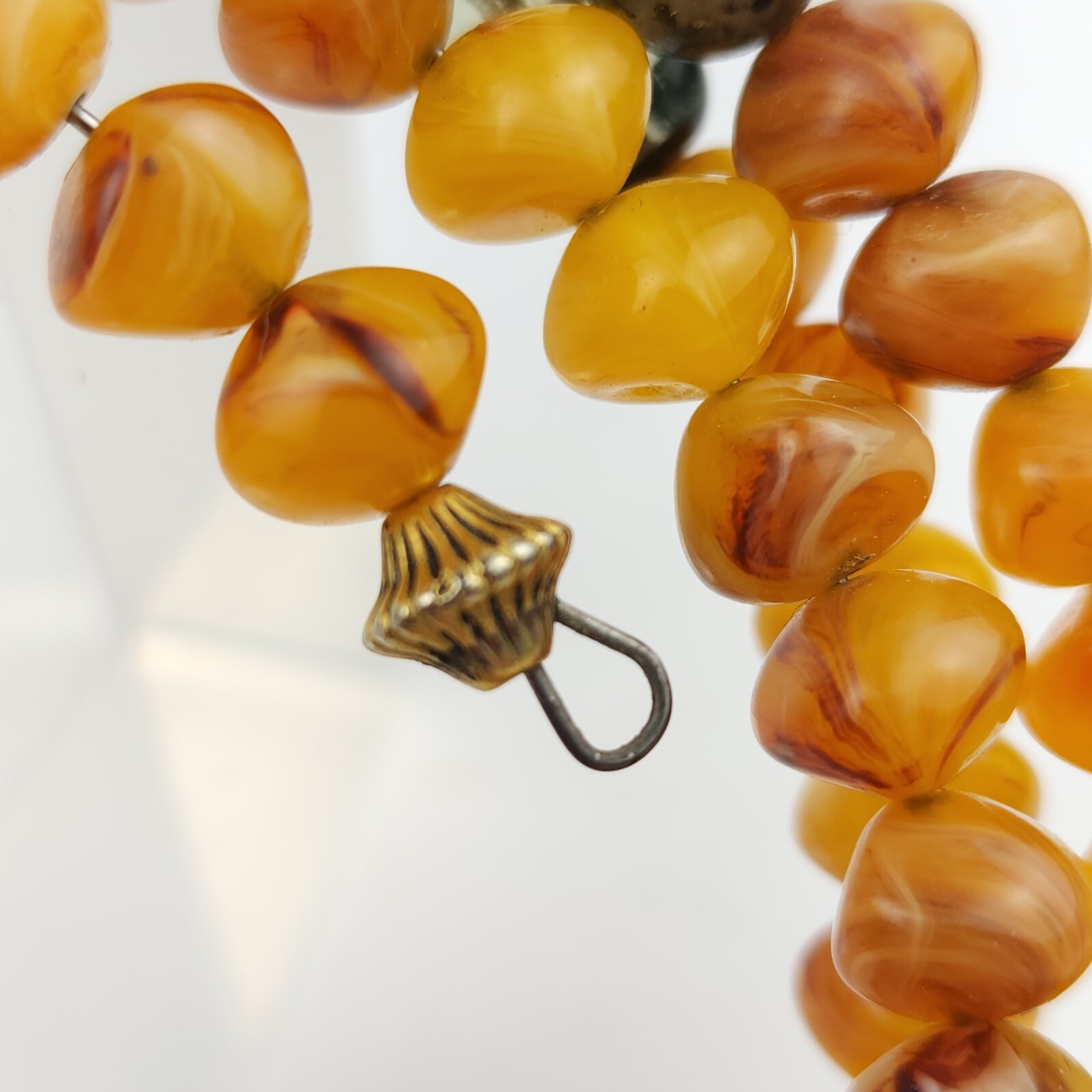 Vintage Amber Tone Memory Wire Choker Necklace Fluorescent Glass & Gemstones 56g