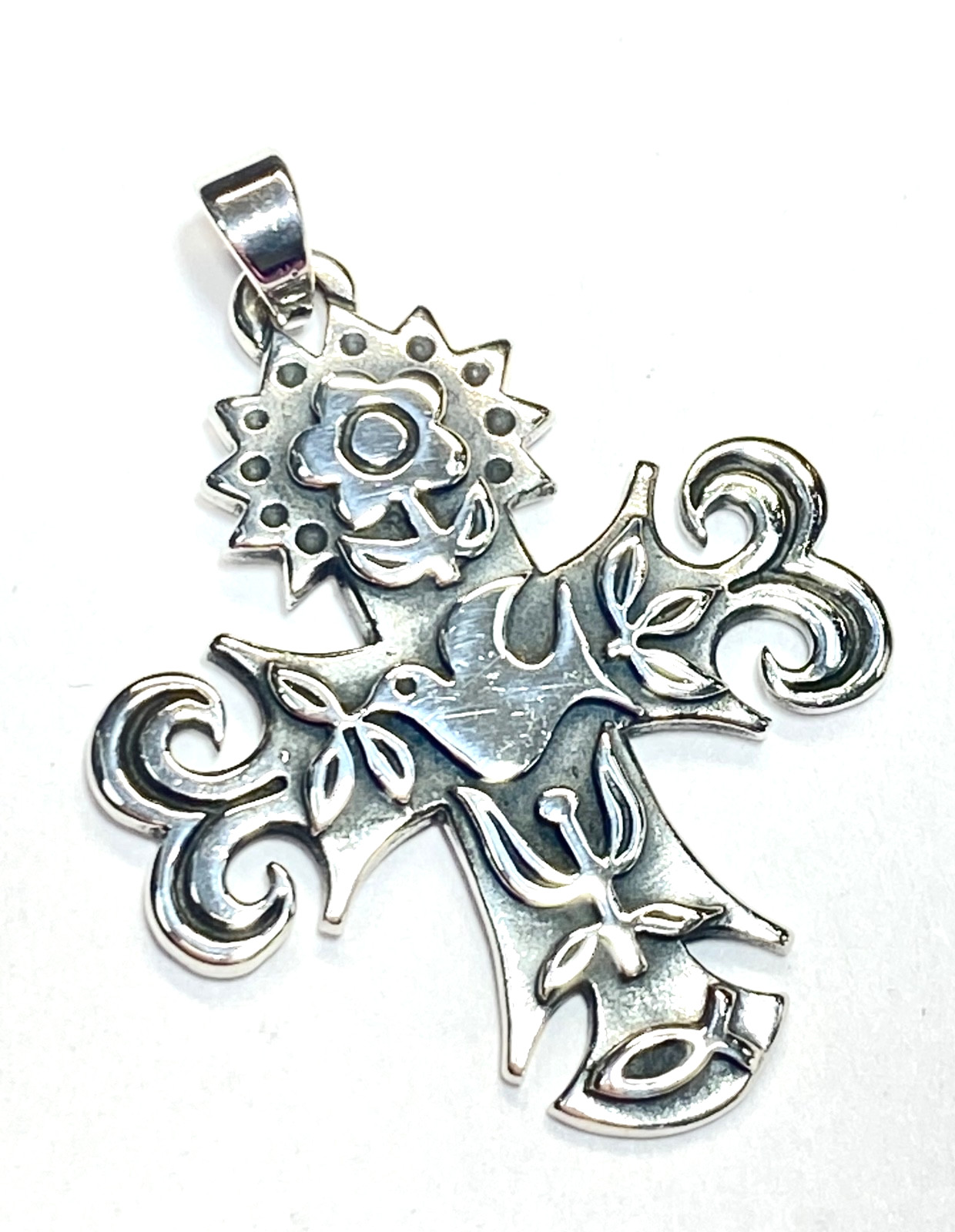 Vintage Unisex Sterling Silver James Avery La Primavera Cross With Dove 1.06″