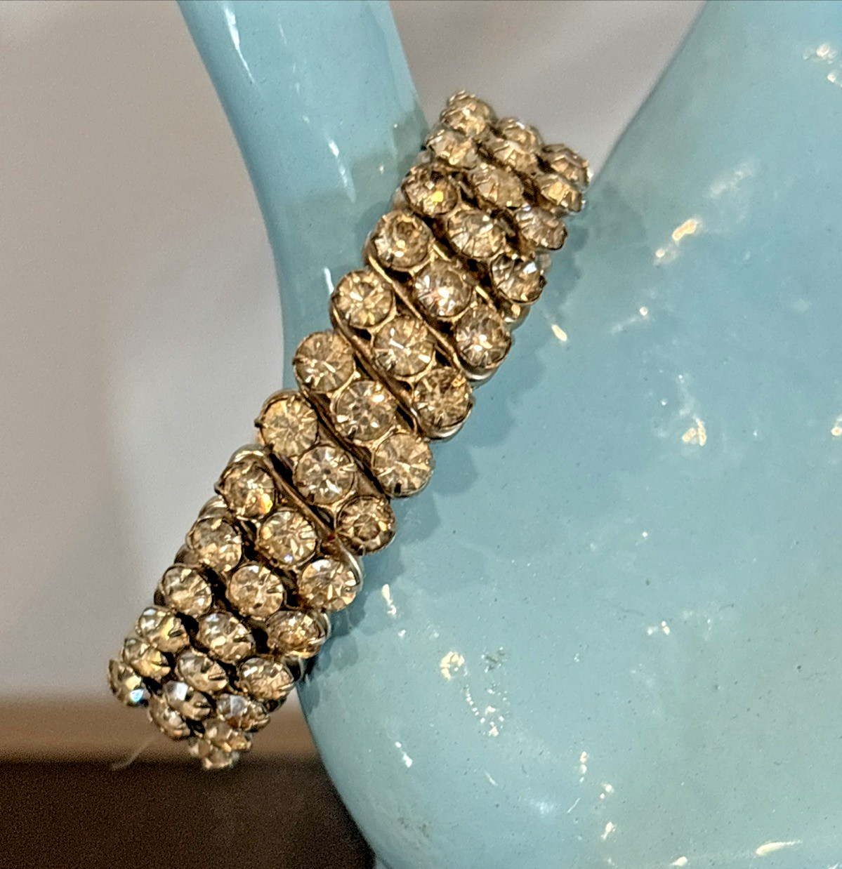 3 Crystal Rhinestone Prong Expansion Stretch Bracelets 1950’s Hong Kong Japan