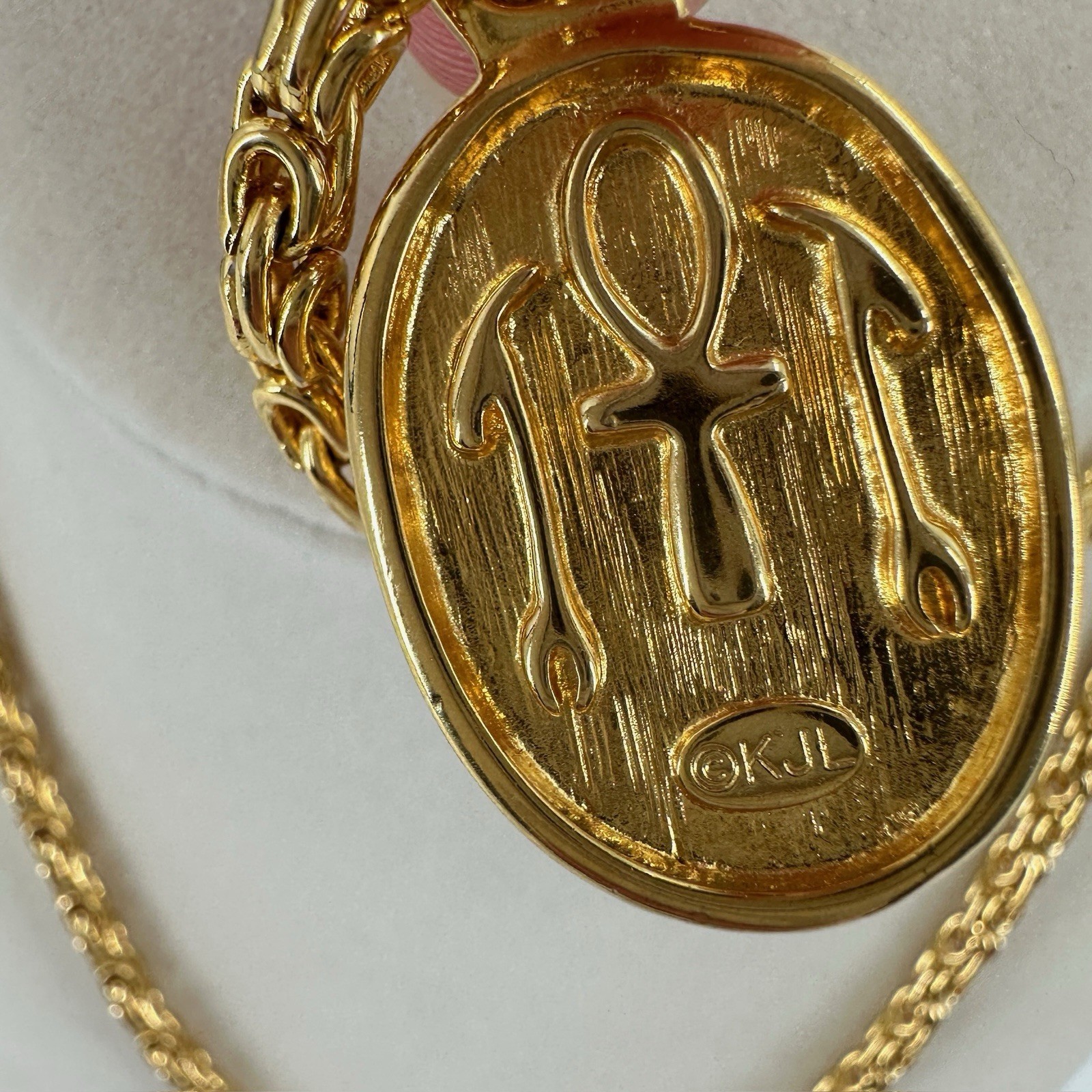 Vtg Kenneth Lane Byzantine Necklace Egyptian Revival Scarab KJL Faux Lapis 34″