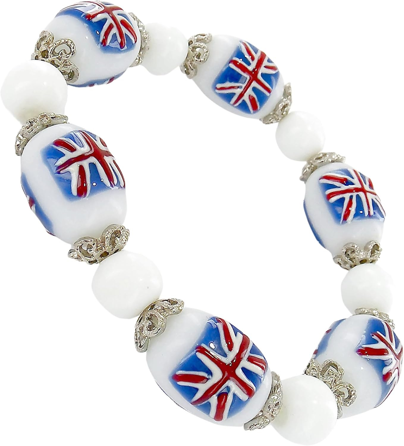Great Britain Beaded Bracelet, United Kingdom UK England British Flag Stretch Je