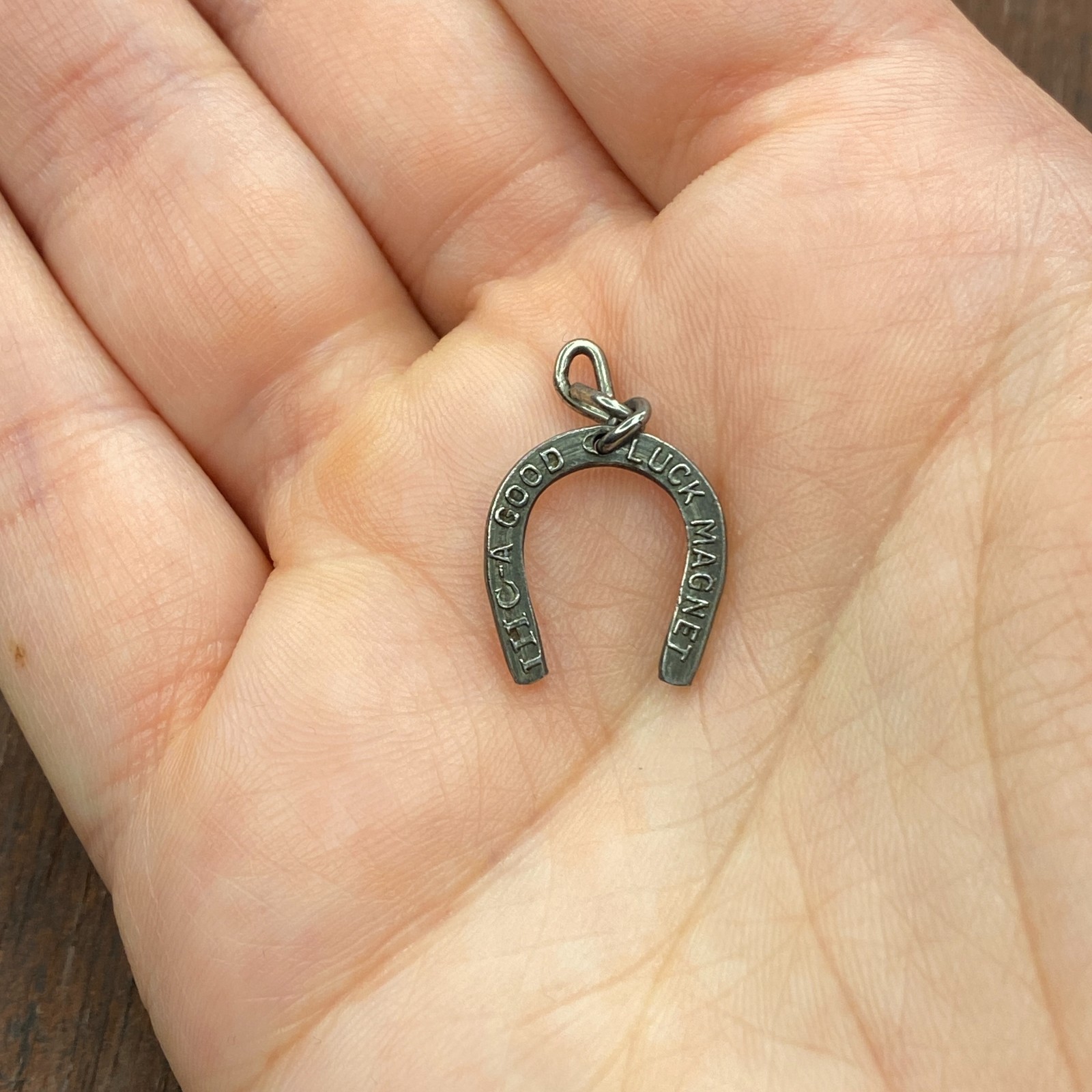 Vintage “IHC A Good Luck Magnet” Horseshoe Lucky Silver Pendant Charm