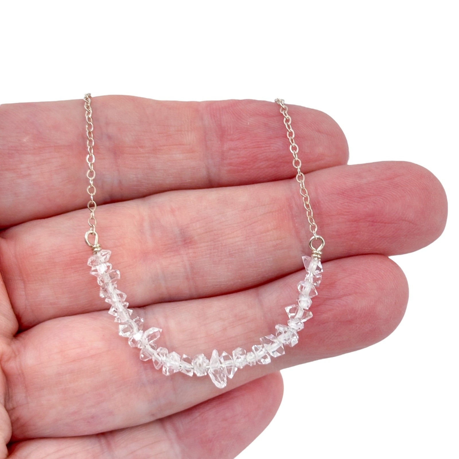 Deb Guyot Sterling Silver 925 Herkimer Quartz Crystal Bar Necklace | 16″-18″