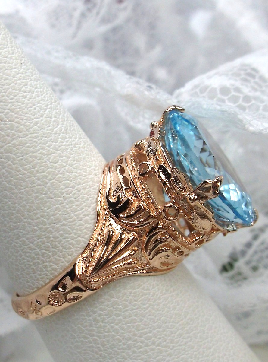 NATURAL 18ct Blue Topaz Sterling Rose Gold Filigree Ring (Custom-Made)* D52