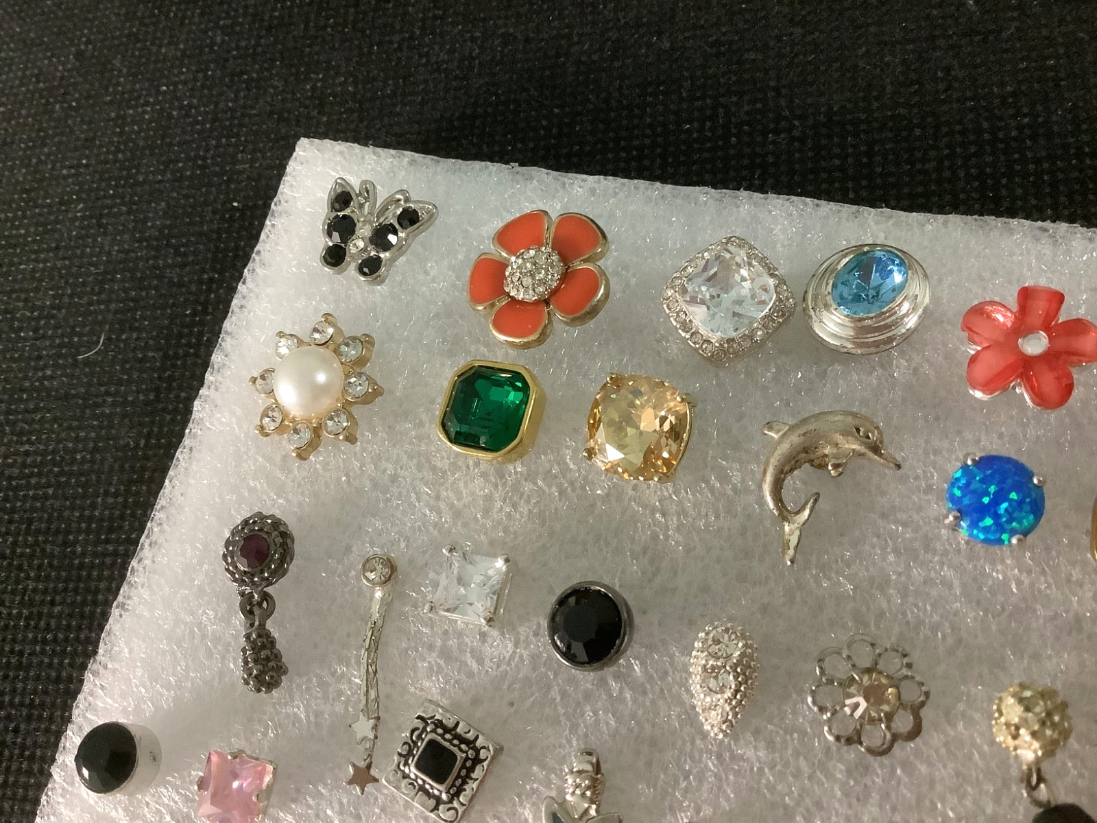 Huge lot of mixed vintage SINGLE stud earrings various unknown stones materials