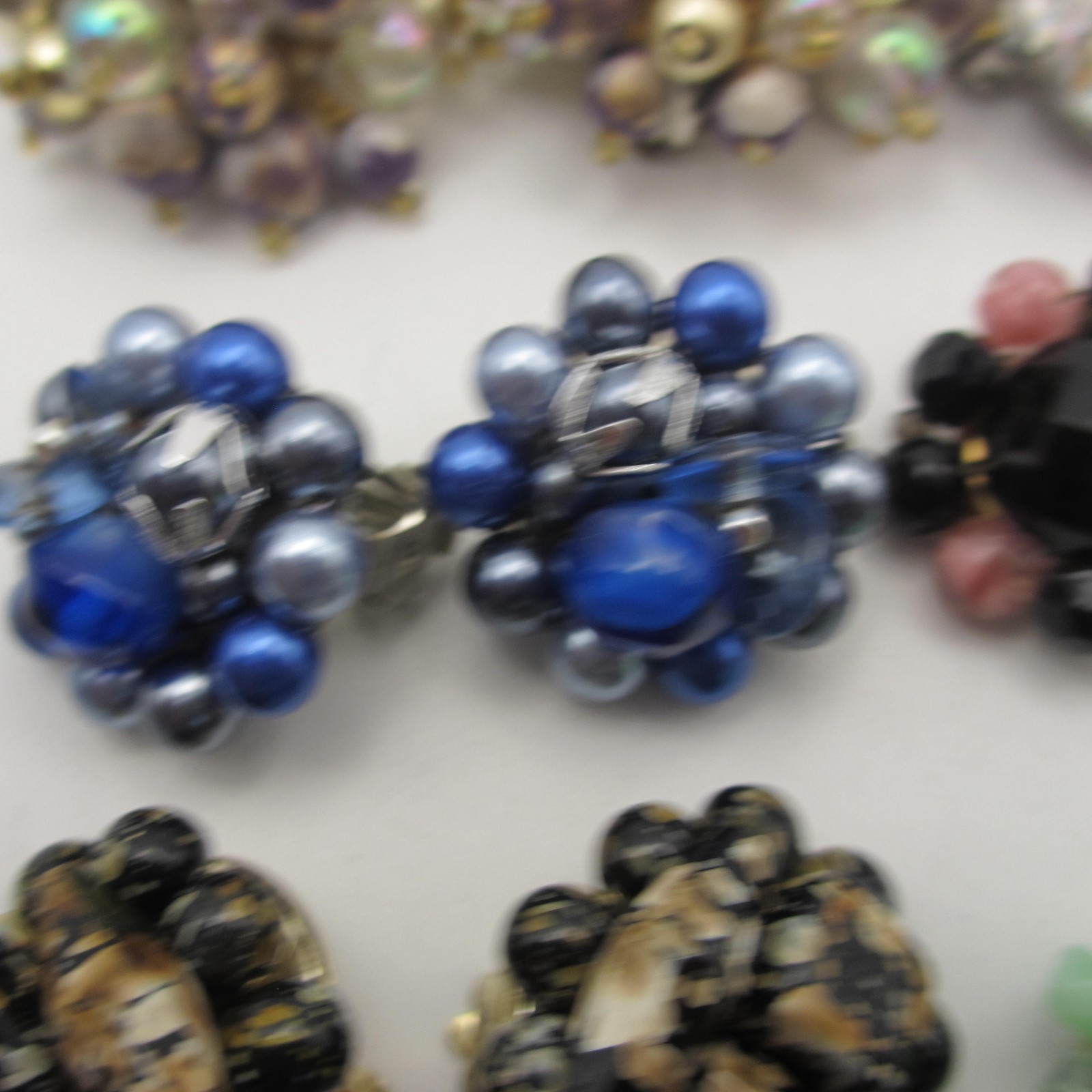 Vintage Cluster Beaded Earrings 6 Pair Hong Kong Japan Western Germany Clip Ons