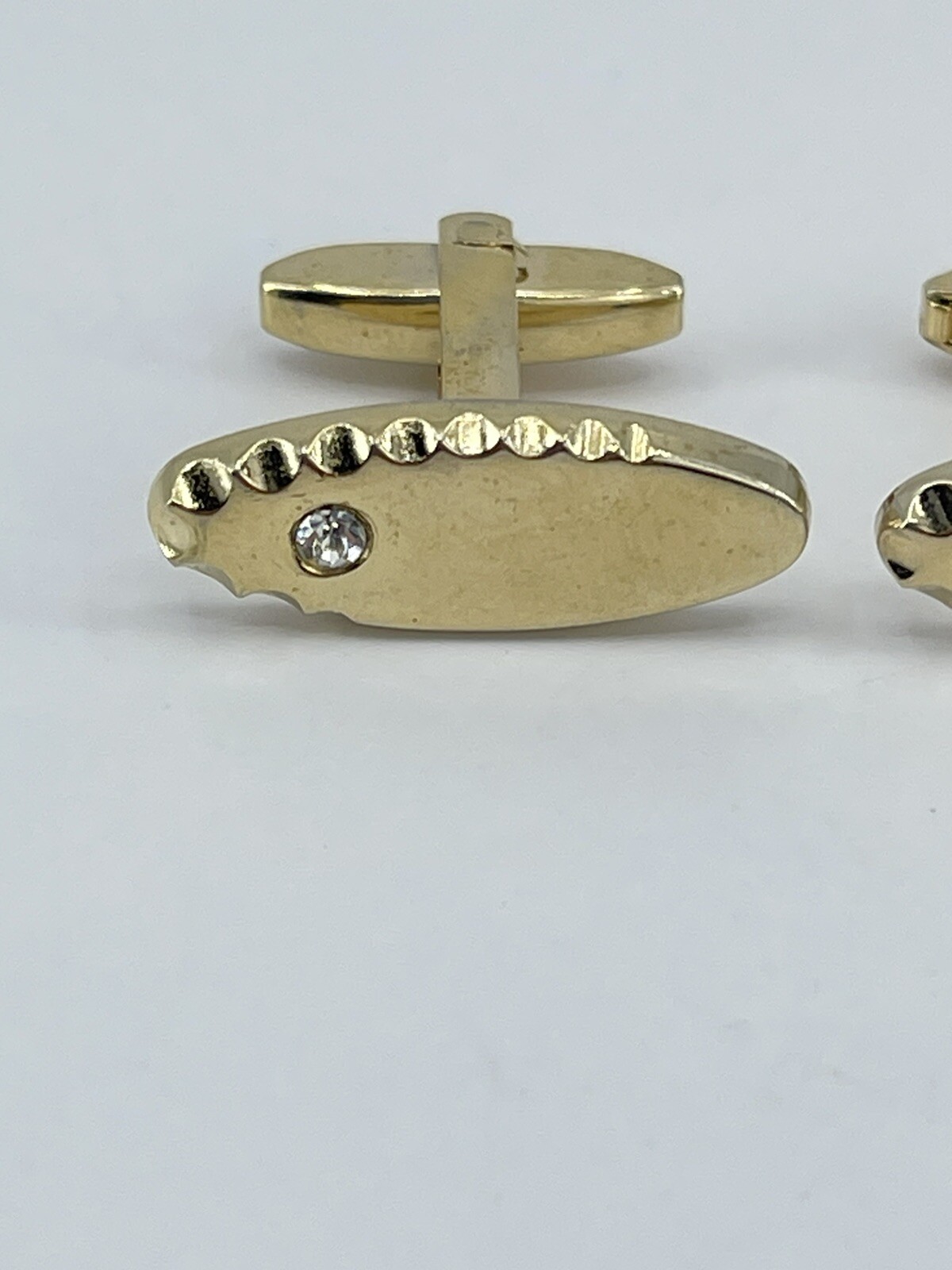 Vintage Foster mens cufflinks elongated oval with scalloped edges rhinestone