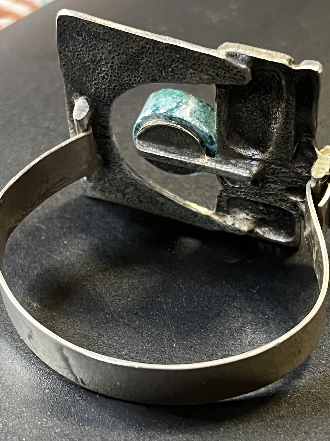 Scandinavian Brutalist 835 Silver Sz 5.75 Artist Crafted Bracelet Chrysocolla