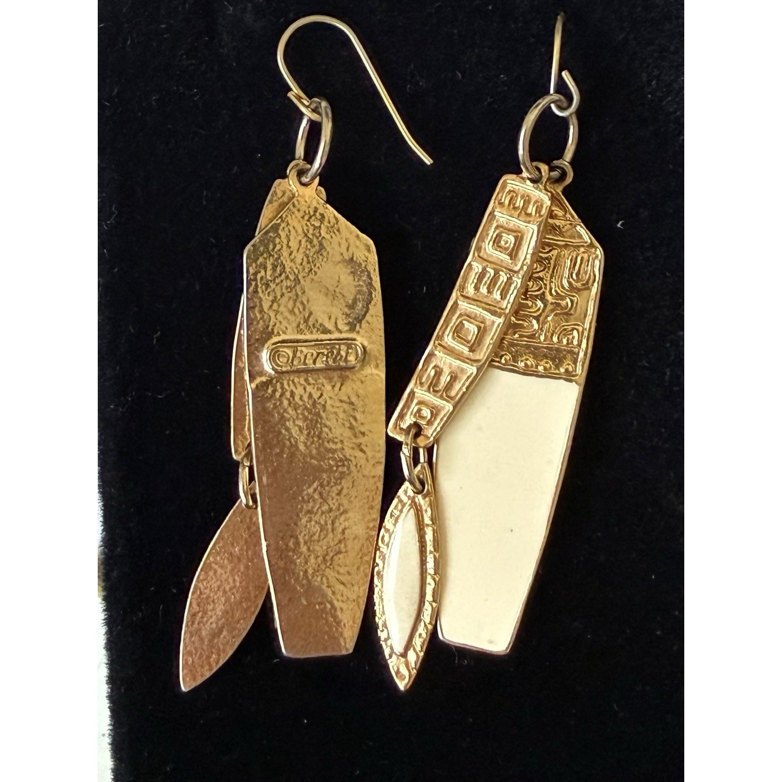Vintage Edgar Berebi Earrings Enamel Drop Earrings Gold Tone Wire