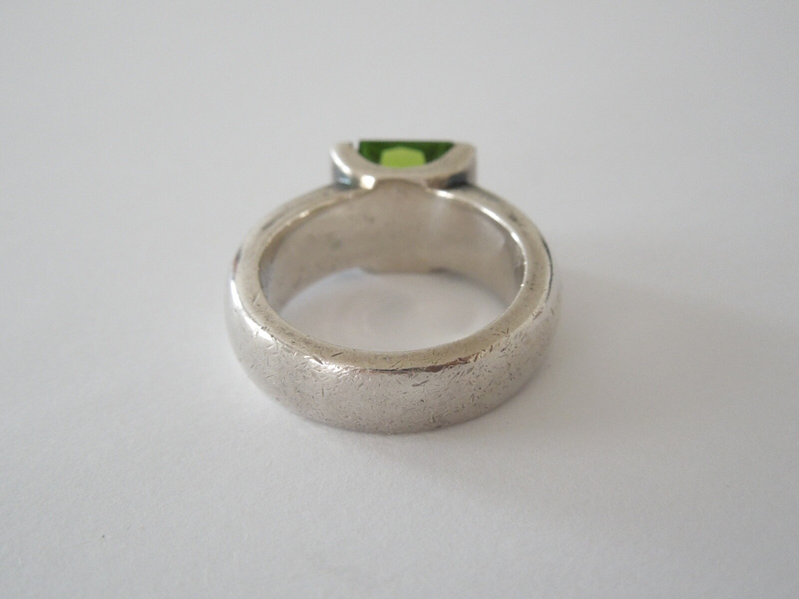 Green Stone Silver Ring Mark Unreadable 14.3 g Size 56
