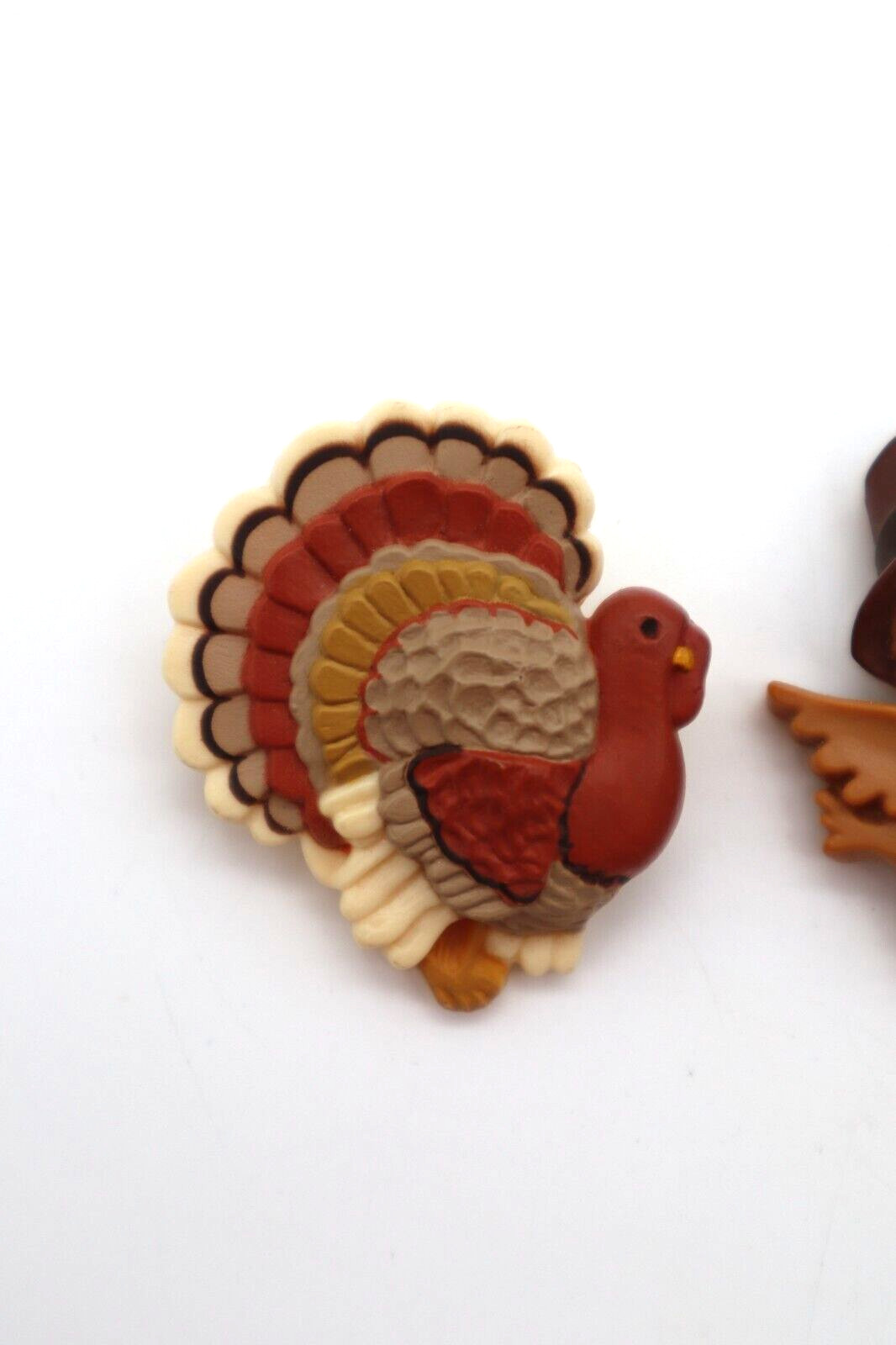 Lot of 2 Vtg Hallmark Thanksgiving Pins Brooches Pilgrim Bird & Turkey 1980s