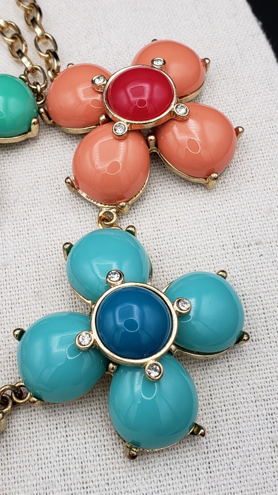 Vintage Set Flower Multicolor Gold Tone Necklace 19 + 3 in & Bracelet 7.5 in