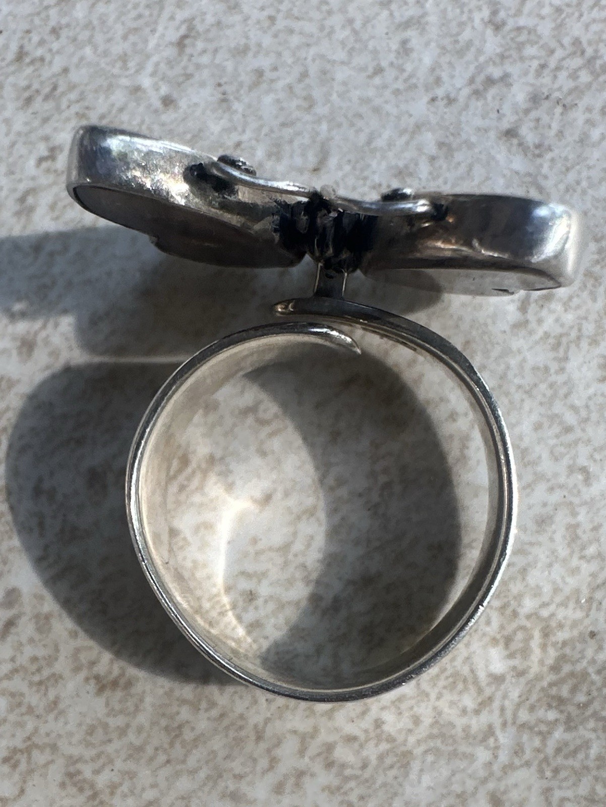 Designer Signed WC Peru 950 Sterling Silver Real Blue Butterfly Wing Ring Sz 7