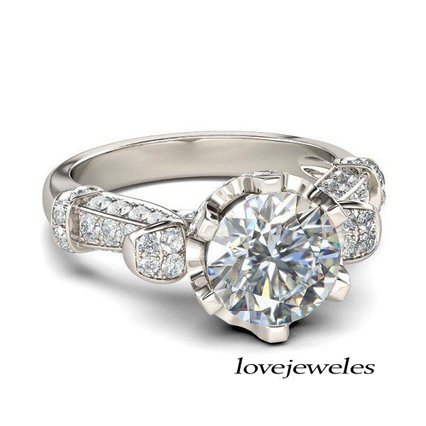 Lab-Created 2.90CT Round Cut Diamond Vintage Engagement Ring 14K White Gold Over