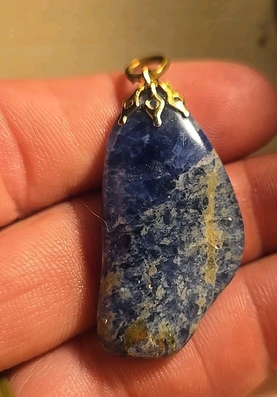 Vintage Ladies Solidite Pendant Natural Polished Stone Gilt