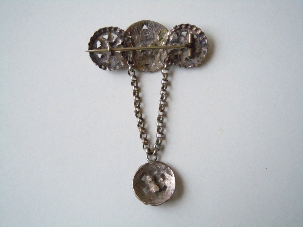 Vintage Silver Brooch Button Chain Pendant 7.2 G/4.3 X 6.5 Cm