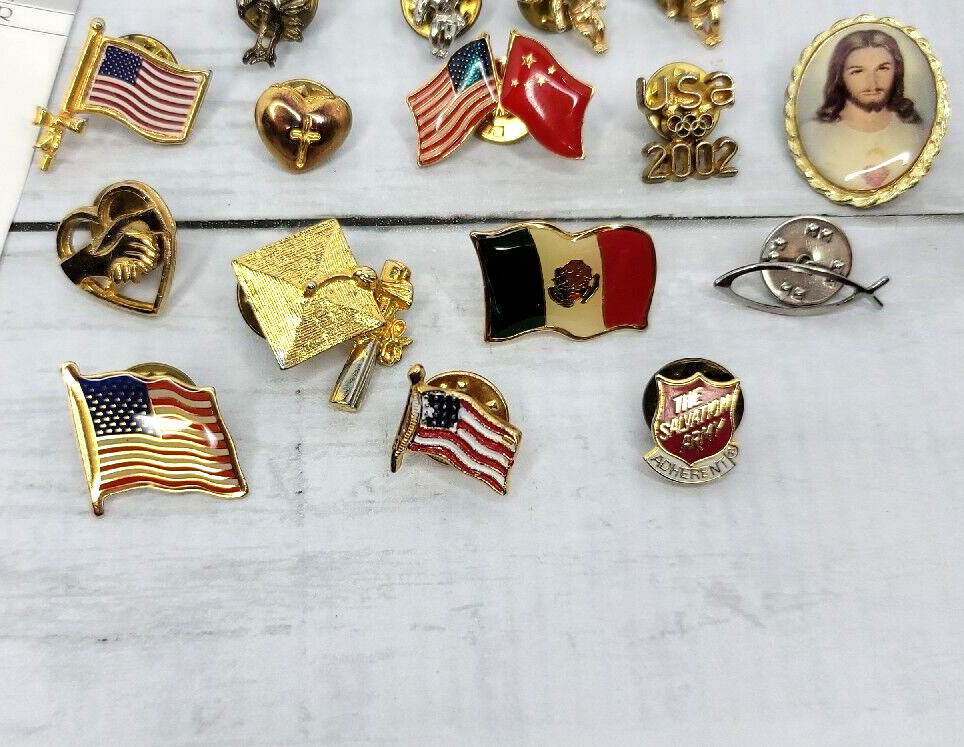 Vintage Lapel Pin Tie Tack Lot 17 Pieces American Flag Cherub Angel Graduation