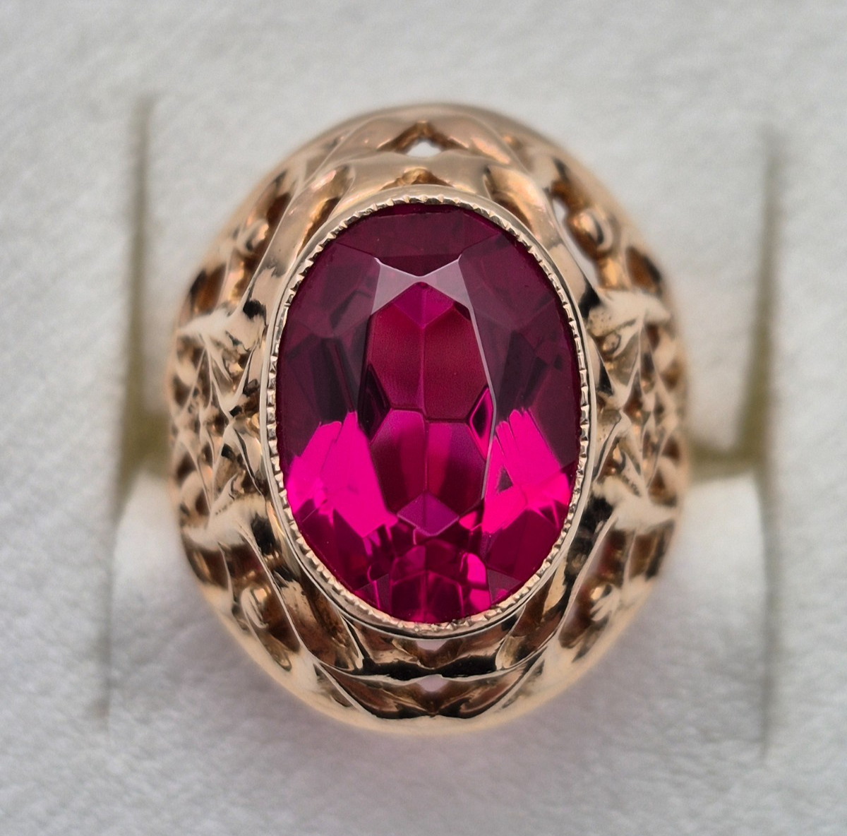Vintage Soviet 14K Rose Gold Ring 583 with Stone • 11g • Original USSR Jewelry
