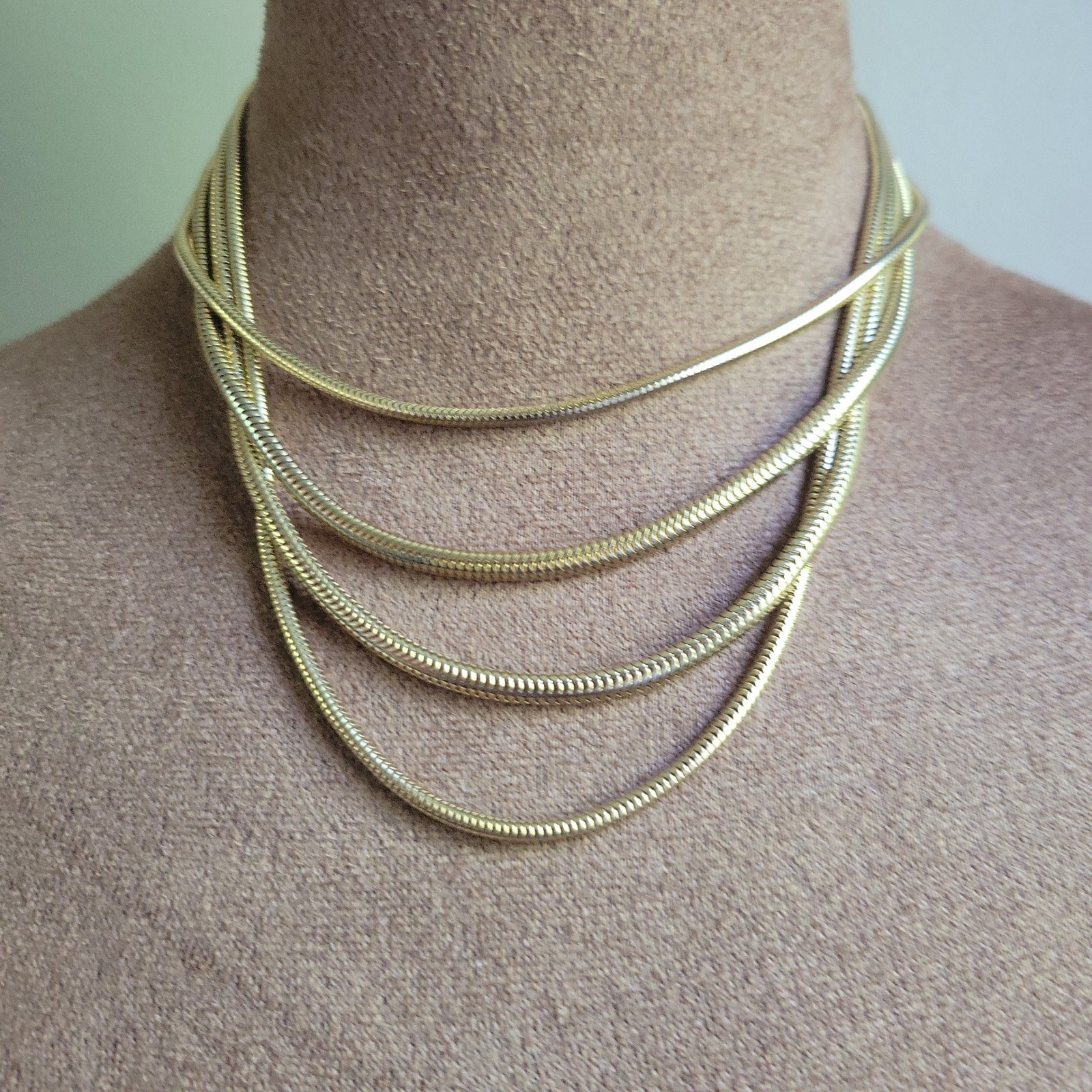 Vintage Gold Multi Strand Snake Chain Layered Statement Necklace 16 Inch Retro