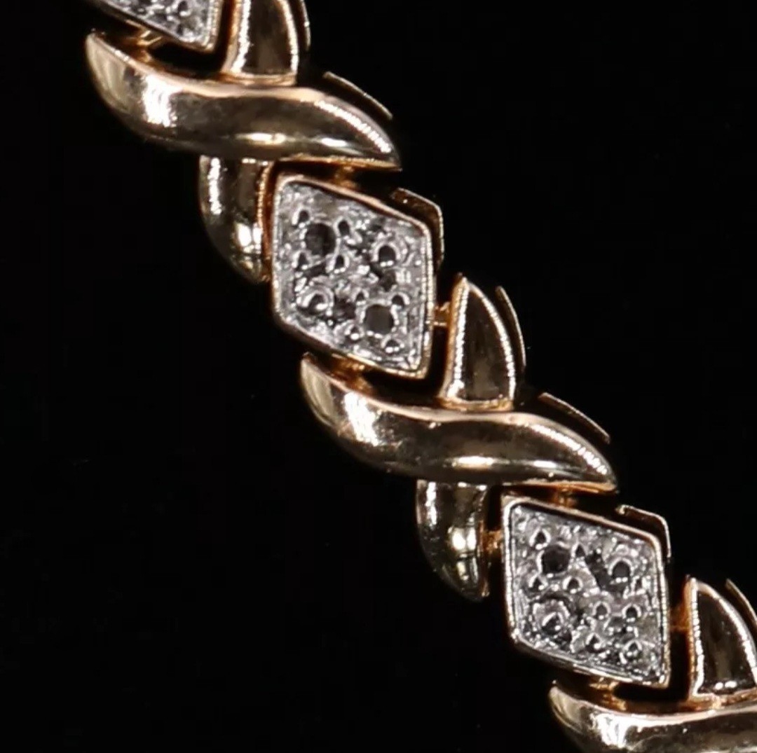 Sterling Silver 925 ROSS SIMONS 6mm Diamond XOXO 17.5″ Gold Tennis Necklace 35g