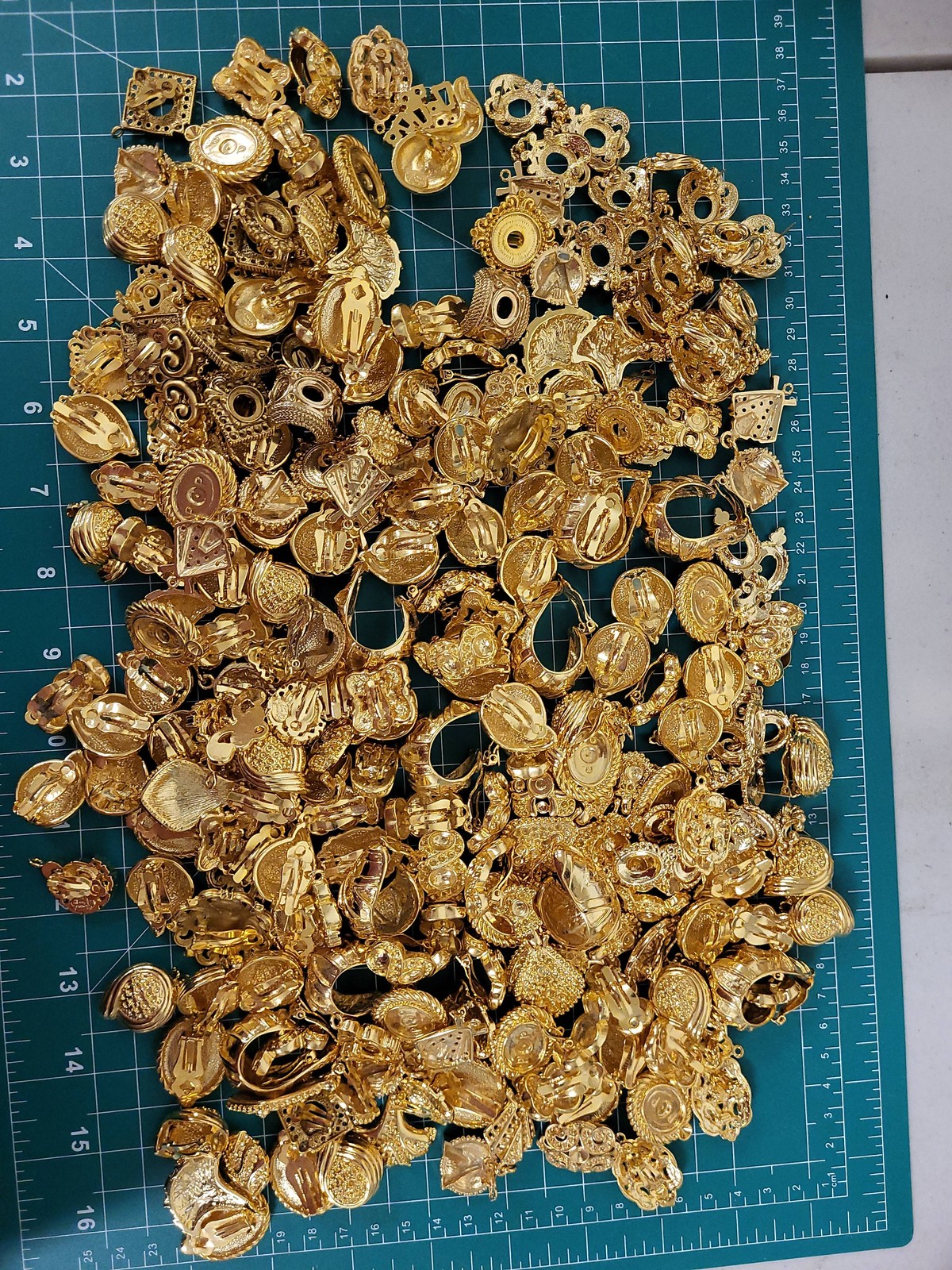 Vintage Gold Tone Statement Jewelry Clip On Earrings Huge Lot Craft Supply Parts