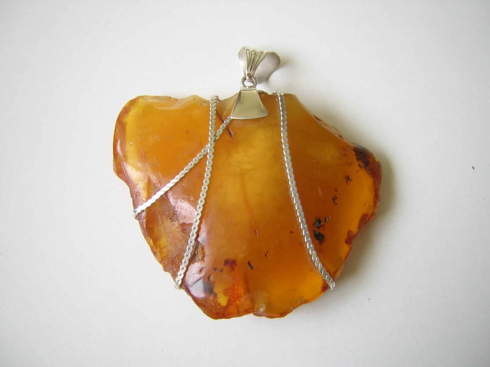 Silver Pendant Natural Amber Jewelry Butterscotch Honey 41.5 G/7.7 X 7.2 Cm