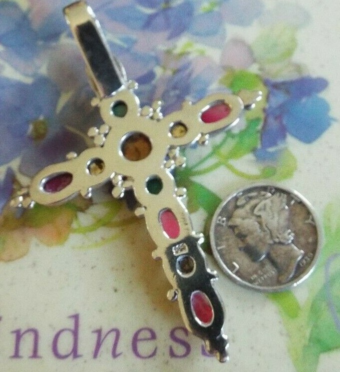 Beautiful large colorful religious cross. Sterling silver 10.9 grams
