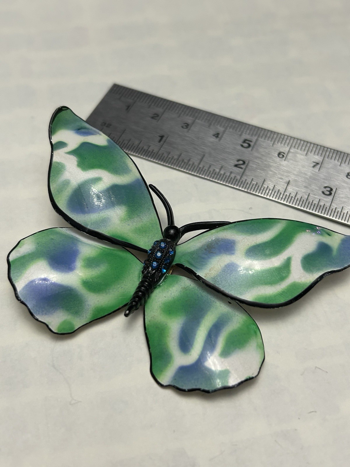 Vintage Mod 60s Pretty Blue Enamel Painted Metal Layered Butterfly Brooch Pin