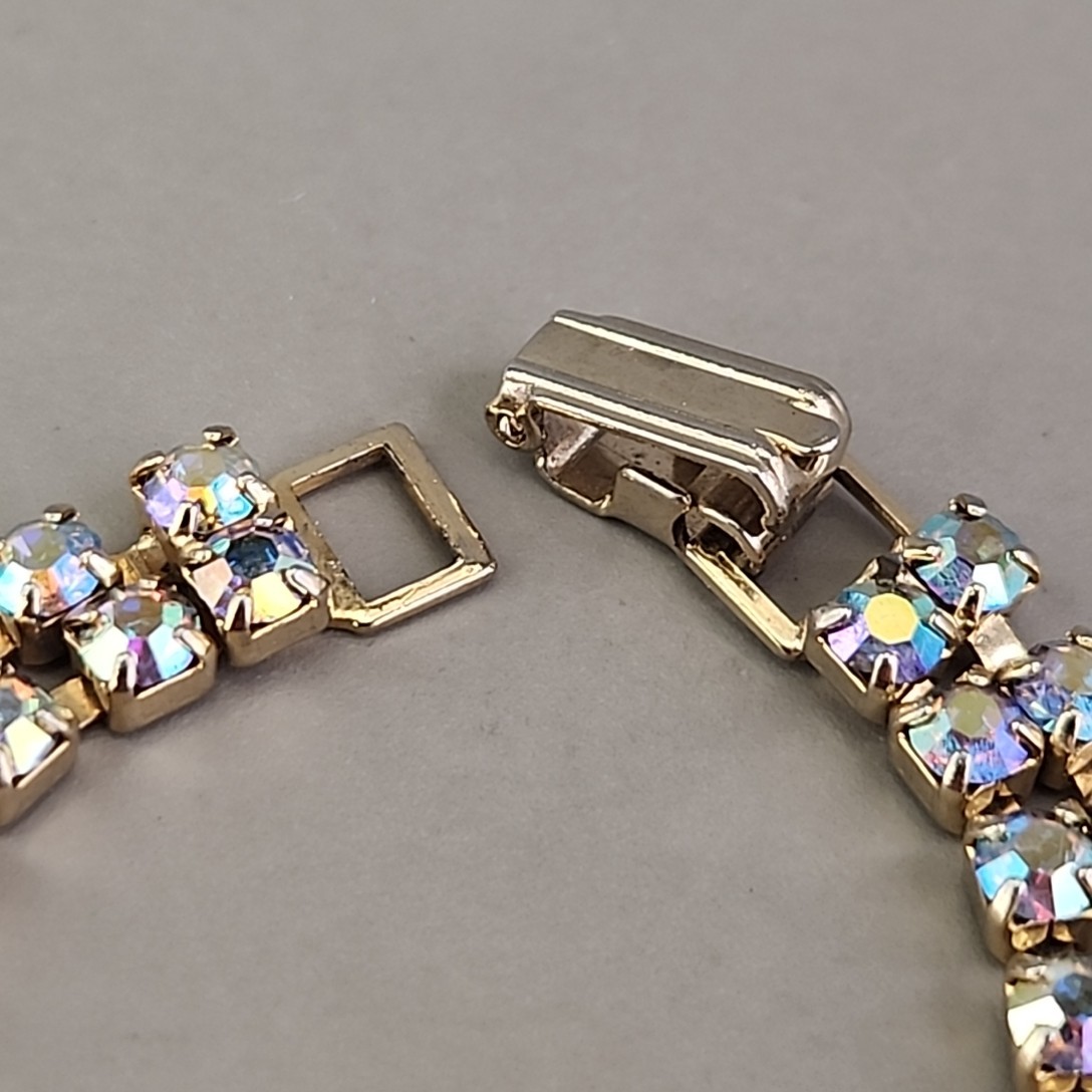 Vintage Aurora Borealis Rhinestone Bracelet Two Row 6.5″