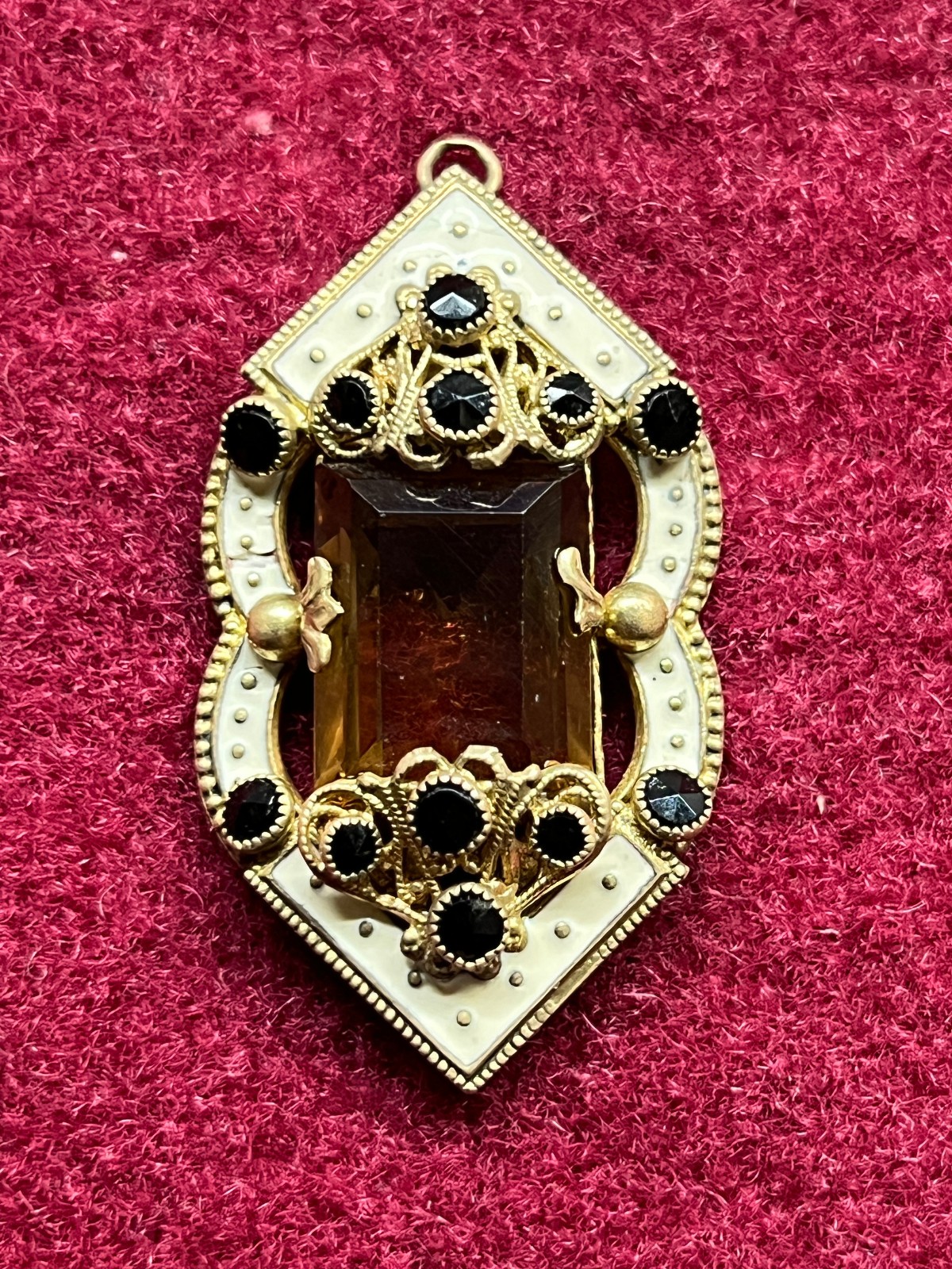 Antique Victorian Pendant Gold Plated Filigree Enamel with Citrine Stone