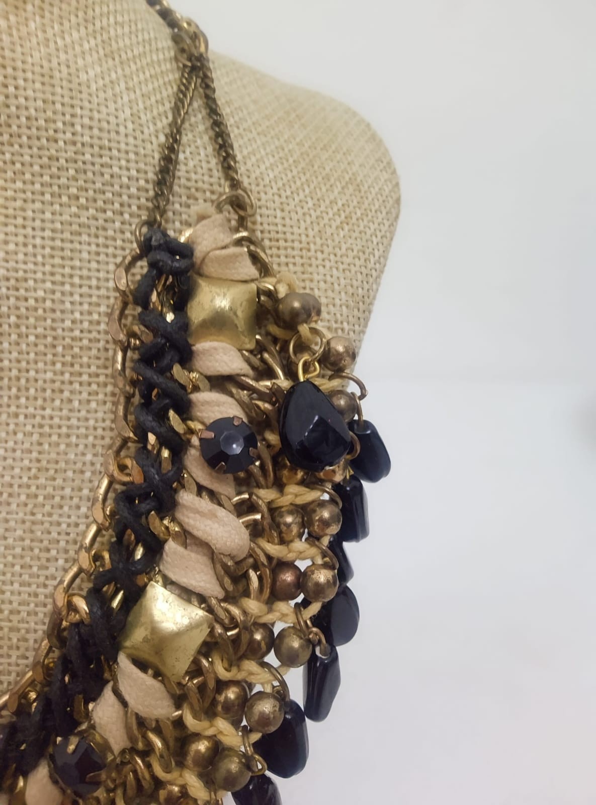 Luxurious multi-layer necklace ZARA Vintage Handmade stones Golden chains Woven
