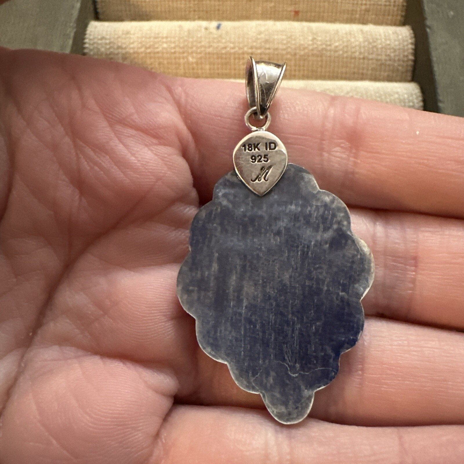 ROBERT MANSE 18K GOLD & STERLING SILVER CARVED MOP MOTHER OF PEARL PENDANT