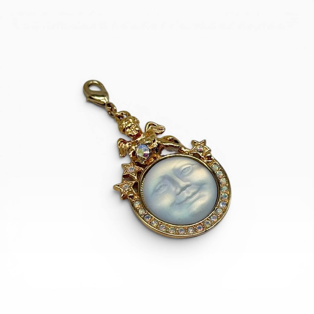 Vintage Kirks Folly Seaview Moon Angel Charm Pendant w/ Box