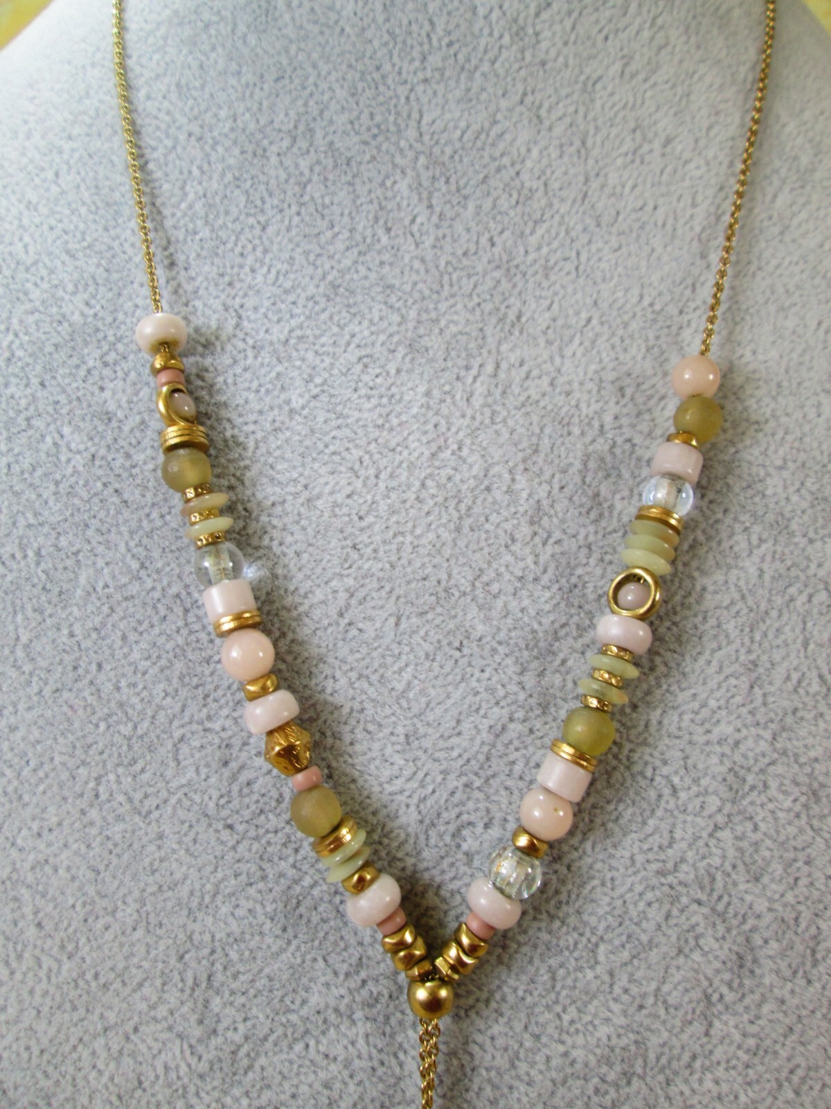 Vintage Ball Slide Bolo Lariat Necklace Gold Tone 34″ Adjustable / Beaded / Y