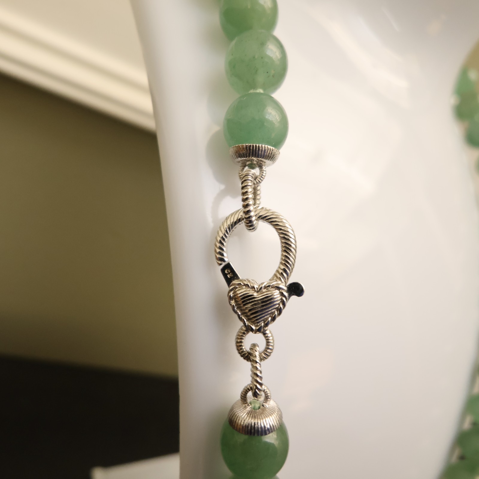 Judith Ripka necklace aventurine beads sterling silver 925 clasp DMQ signed 20in