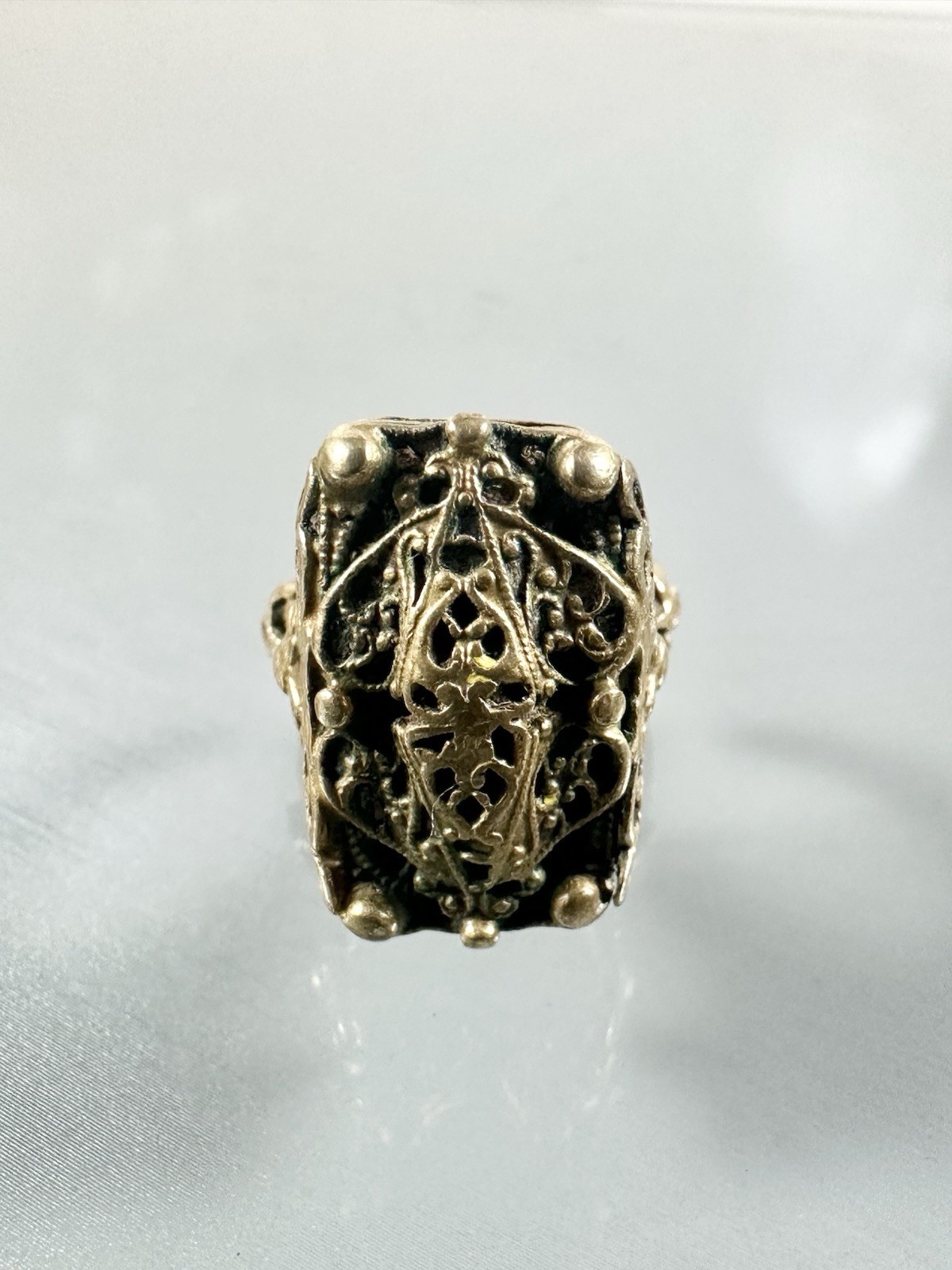 Antique Brass Detailed Open Work Filigree Techniques Adjustable Ring