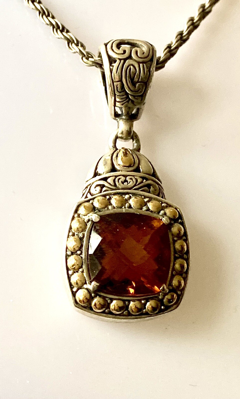 🧡ROBERT MANSE ID GENUINE DARK CITRINE STERLING & 18k Pendant & 18” Chain