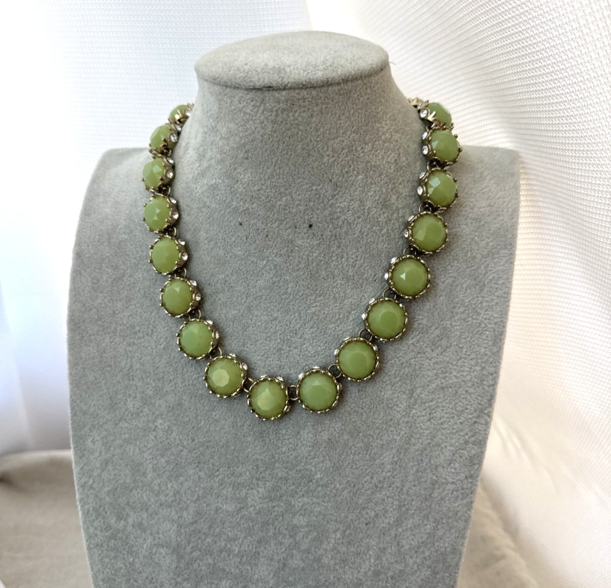 GORGEOUS! Green Lucite? Gold Victorian Revival chain Necklace Metal Jewelry Boho