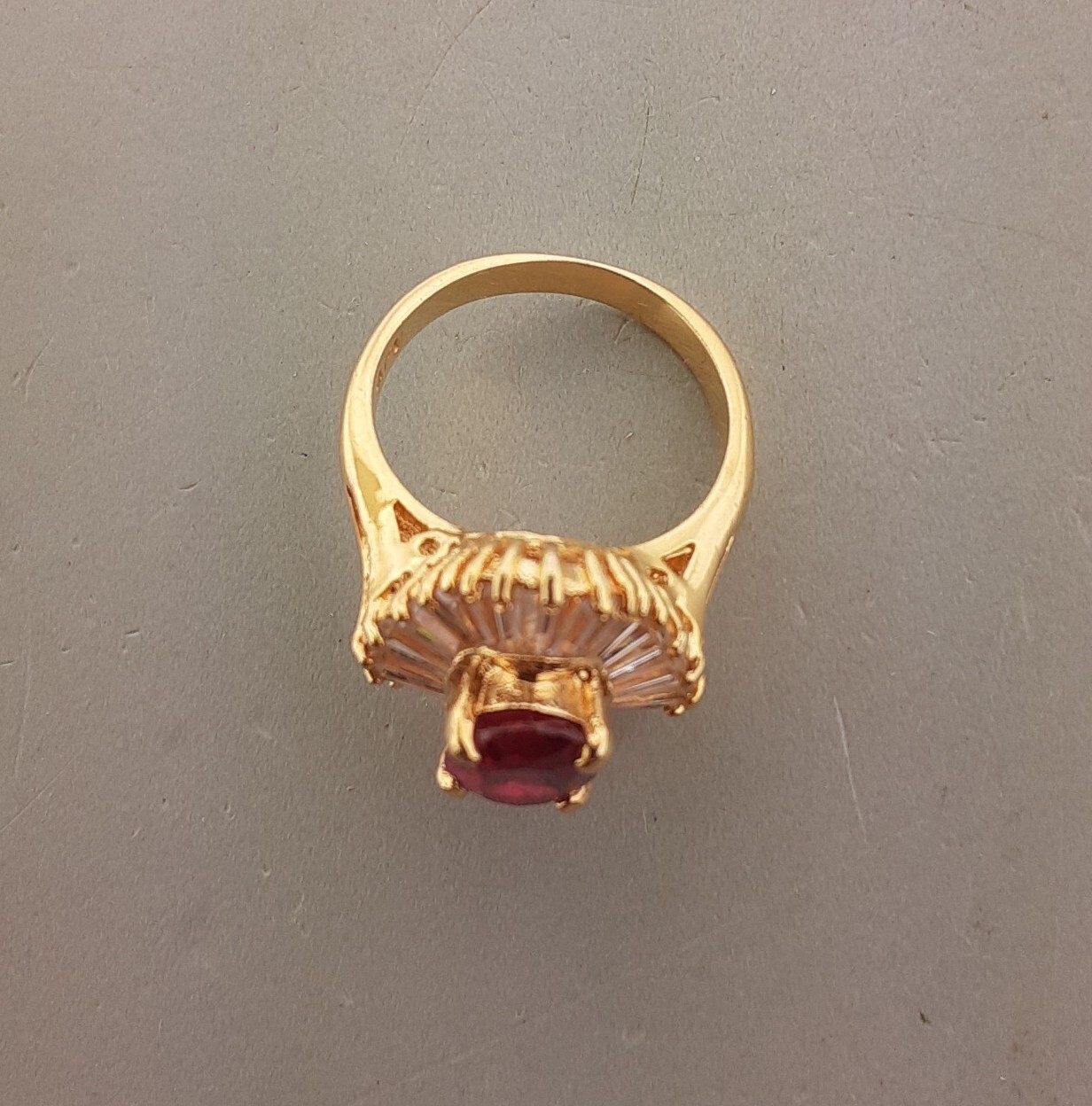 Vintage Red CZ Cocktail Ring Silver size 5.25 signed AFJ