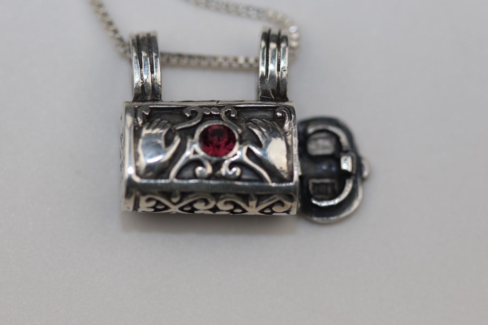 Handbag Locket Amethyst Gemstone Pendant Necklace Sterling Silver