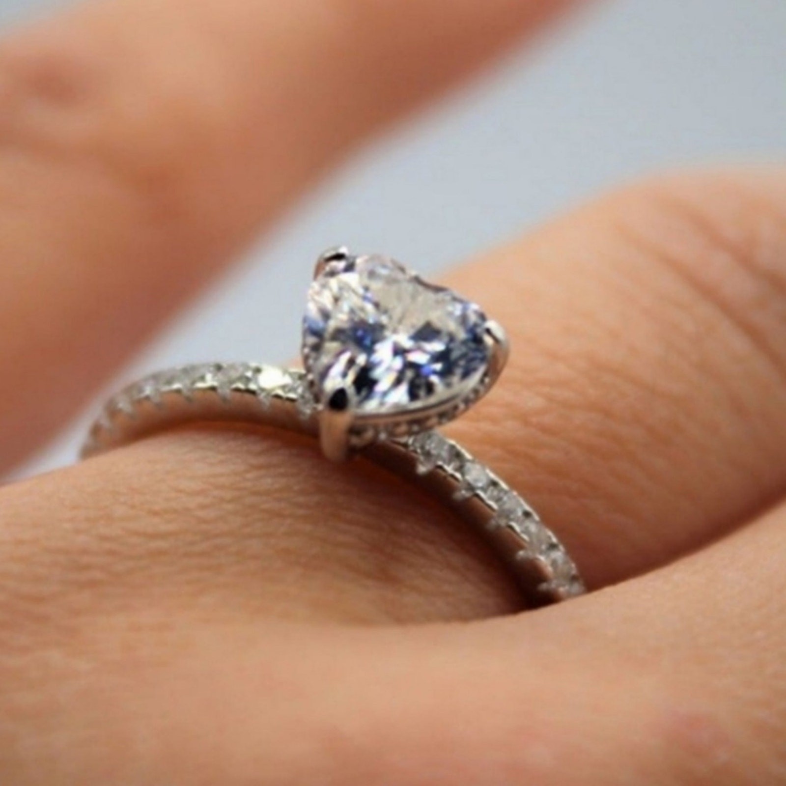 Moissanite Heart Engagement Ring Gemstone Hidden Halo CZ Sterling Silver 6 NWT