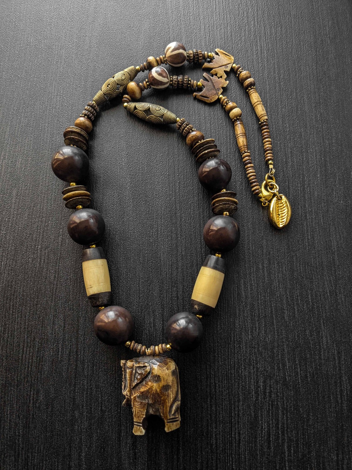 African Bone Elephant Pendant Necklace | Tribal Ethnic Boho Statement