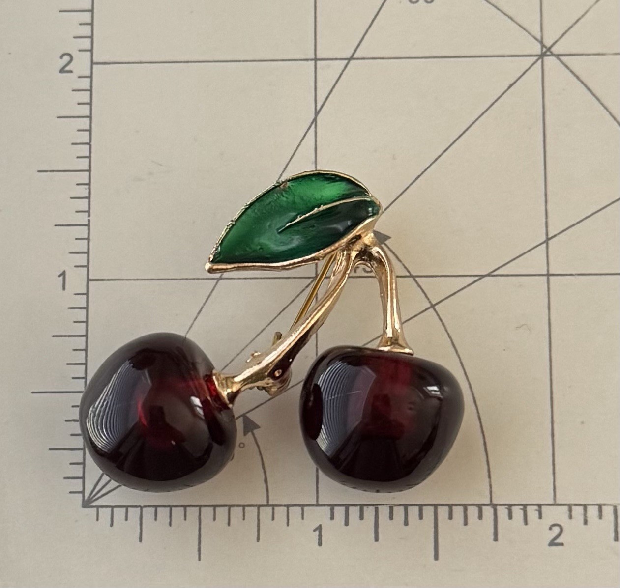 Vintage style Cherry brooch enamel on metal